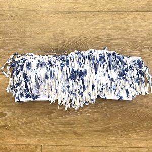 VICTORIA'S Secret Swim Top Bandeau Fringe Bikini Boho White/Blue Tye Dye SZ Sml
